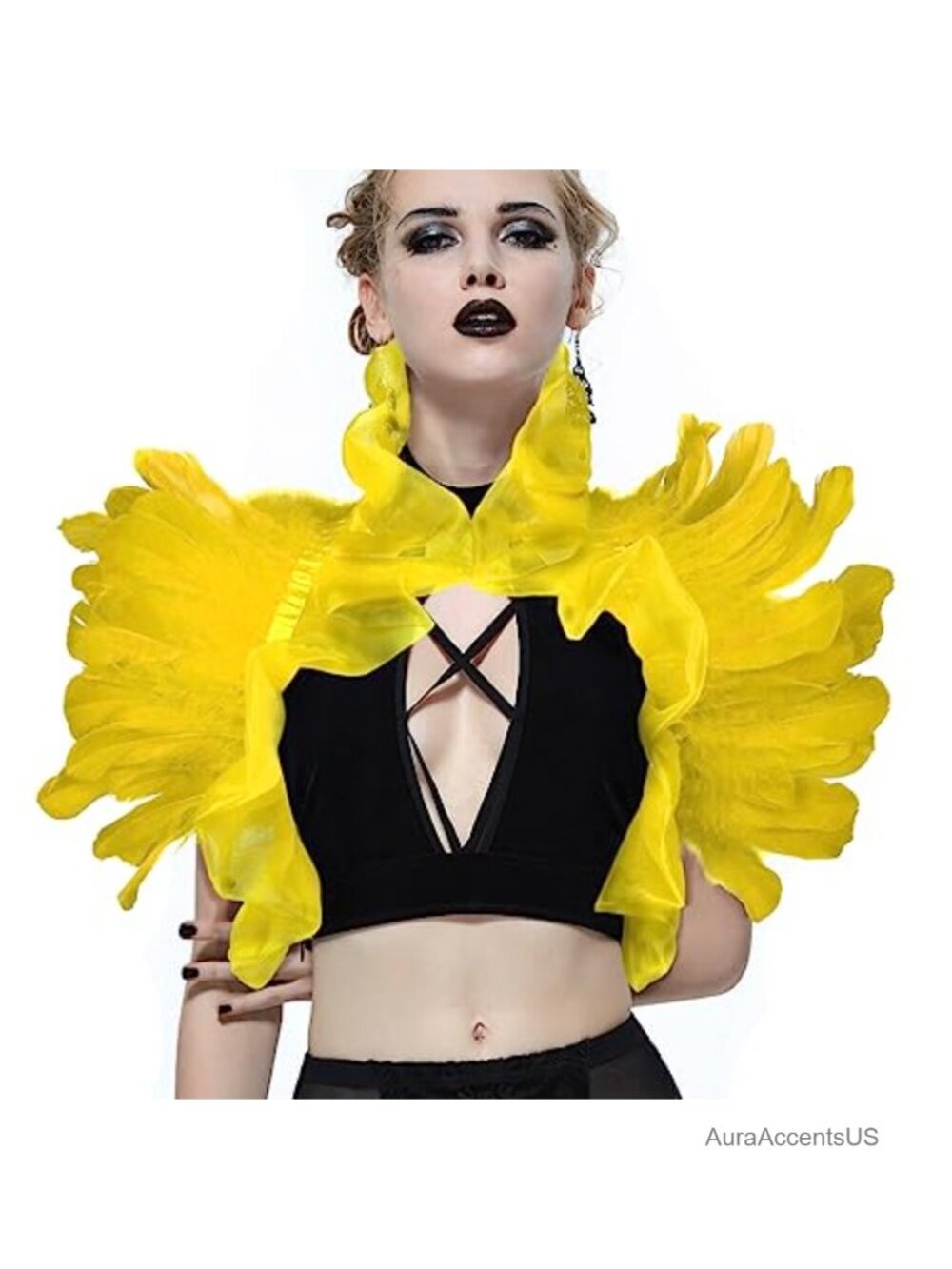 Gothic Feather Shrug Cape Women's Costume Accessory Lace Tie Closure
